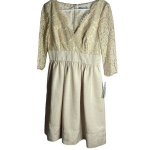 Eliza J Dress Womens 6 Champagne Lace Overlay Fit Flare Party 3/4 Sleeve New
